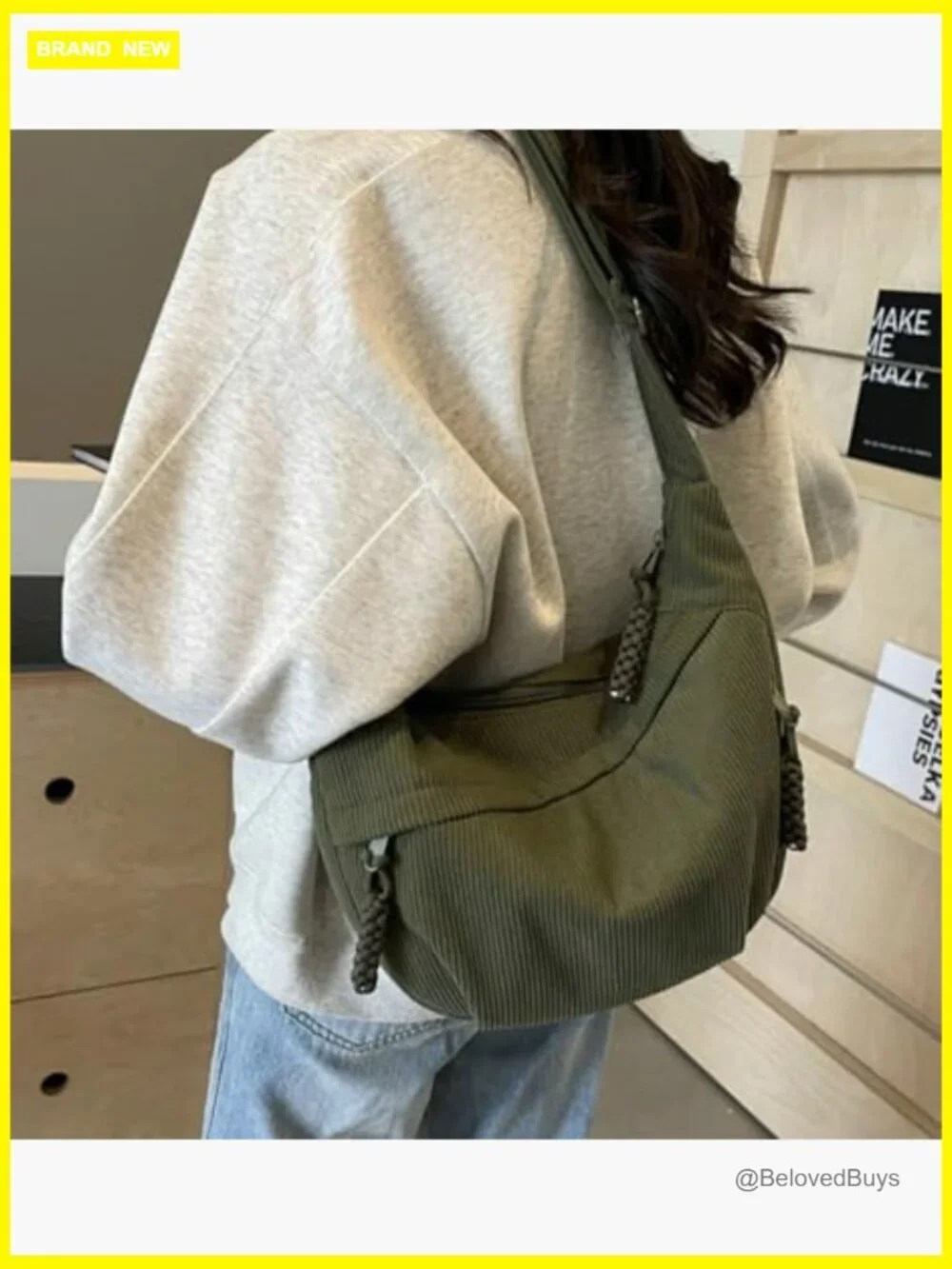 Crescent Shoulder Bag Nylon Canvas Corduroy Crossbody Slouchy Hobo Purse Retro